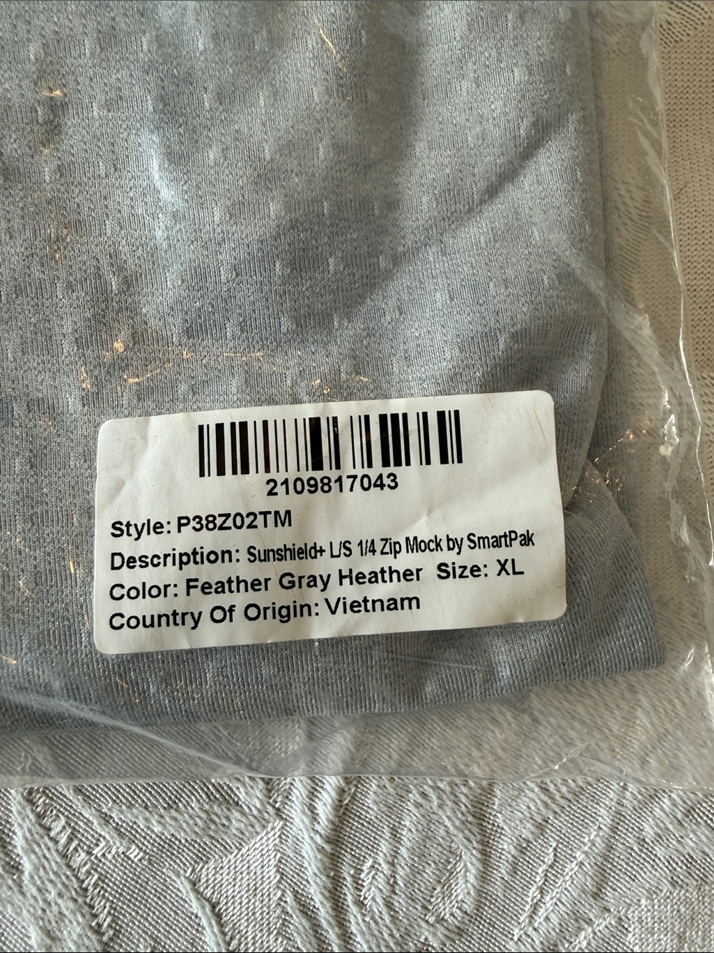 Smartpak Sunshield Light Gray Half-Zip Sun Shirt (New In Bag) — image 2 of 3